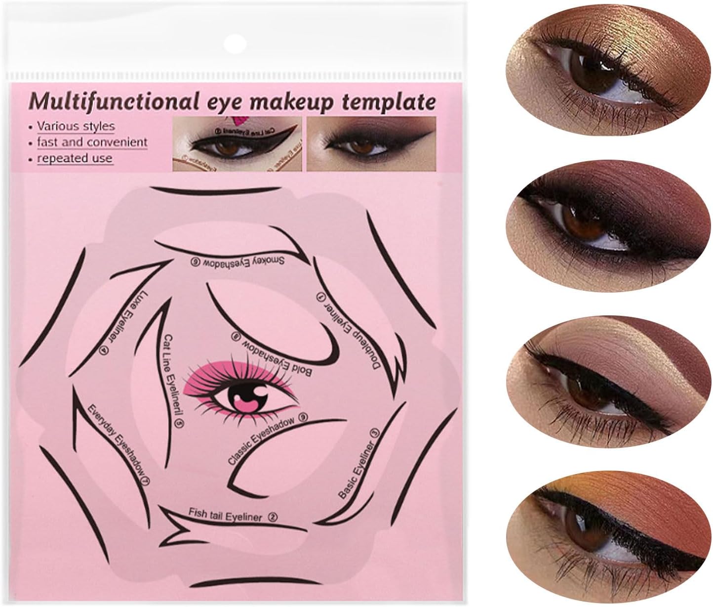 Eyeliner Stencils 4 Sheets Eyeliner Stencil Set 6 in 1 Reusable Eyeliner Stencils for Ideal Winged Tip Includes Eyeshadow Stencils and Eyeliner Tape Makeup Tool for Hooded Eyes