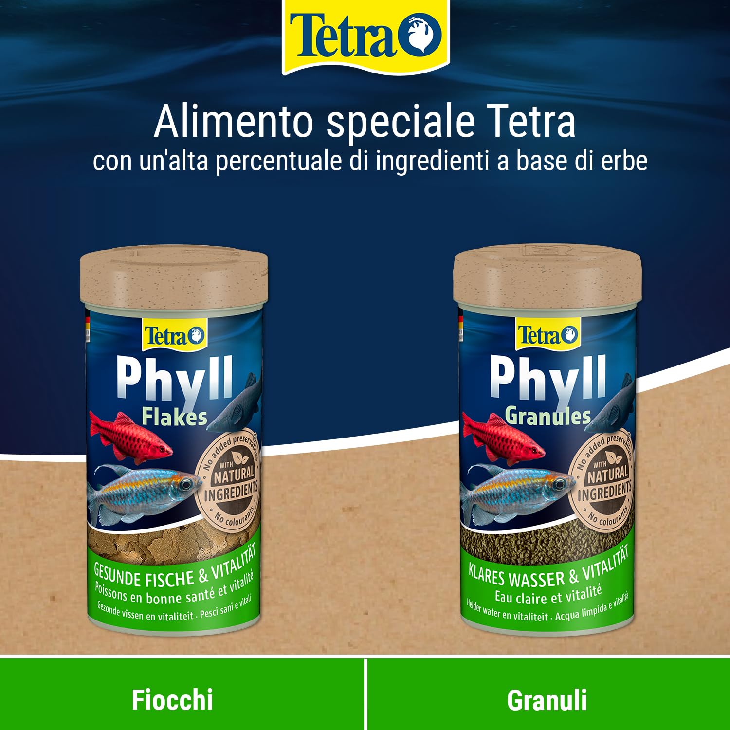 TetraPhyll Flakes - Mangime per tutti i pesci ornamentali erbivori, mangime in scaglie con fibre essenziali, secchio da 10 L
