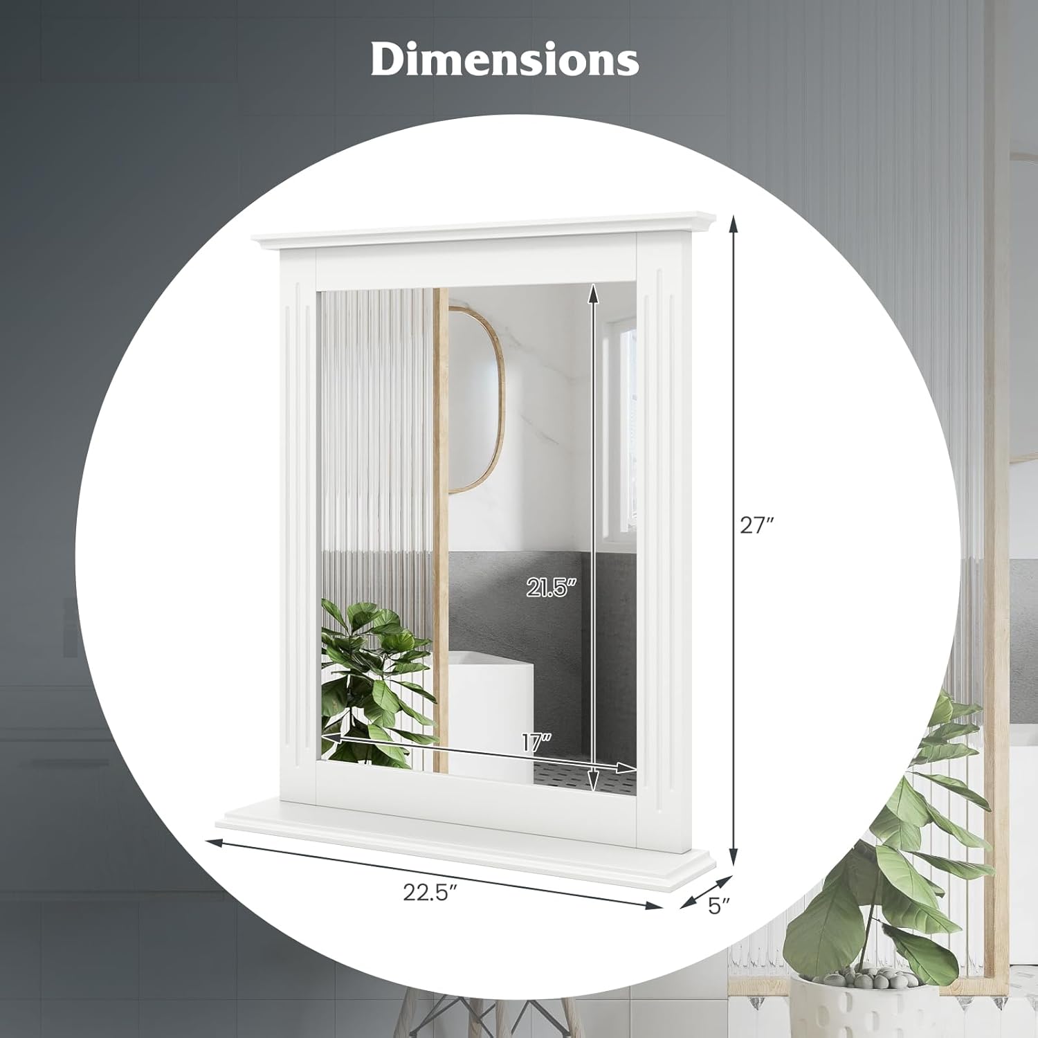 Tangkula Bathroom Mirror with Shelf, Rectangle Over Sink Wall Mirror, Hanging Vanity Mirror for Dressing Room Washroom Bedroom, Modern Concise Mirror (White)