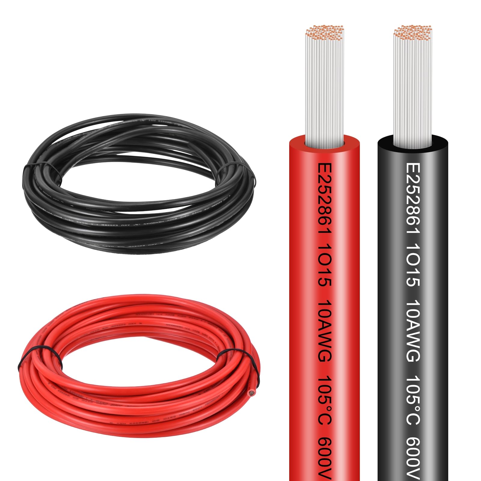 sourcing map 10 AWG Electrical Wire 40Ft(Red 20 ft Black 20 Ft), UL1015 Tinned Copper Wire 600V 105°C Battery Cable for Automotive Audio Trailer Marine Boat Solar LED Strip RV