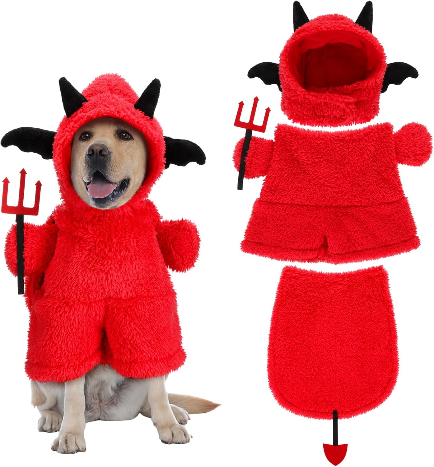 Halloween Dog Costume Devil Plush Hoodie, Funny Pet Puppy Outfit Soft Velvet Dog Clothes Apparel for Halloween Party(Medium Size)