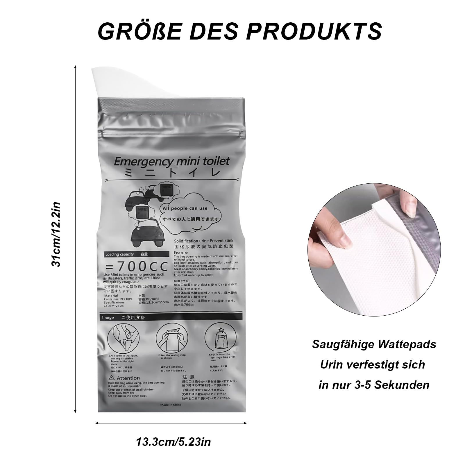 15 Pz Sacchetti per Urina, 700 ml Sacchetti per Vomito da Viaggio, Sacchetti Vomito da Viaggio, Sacchetti per Toilette WC Portatile Adulti, Orinatoio Portatile Donna Uomini Campeggio Auto