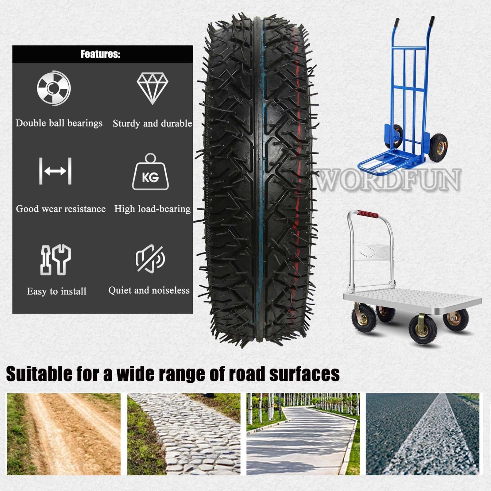 Ruedas giratorias, Paquete de 2, Ruedas Resistentes de 6", 8" y 10", Ruedas giratorias, Ruedas neumáticas con Tornillos, Ruedas silenciosas, Ruedas fijas, Ruedas de Transporte, par
