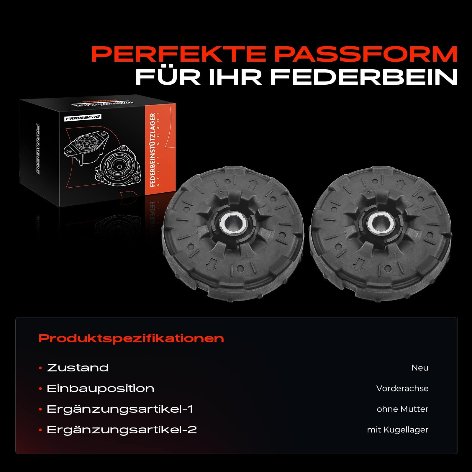 Frankberg 2x Federbeinstützlager mit Kugellager Vorne Kompatibel mit Malibu V300 2014-Heute Insignia A G09 2008-2017 9-5 YS3G 2010-2012