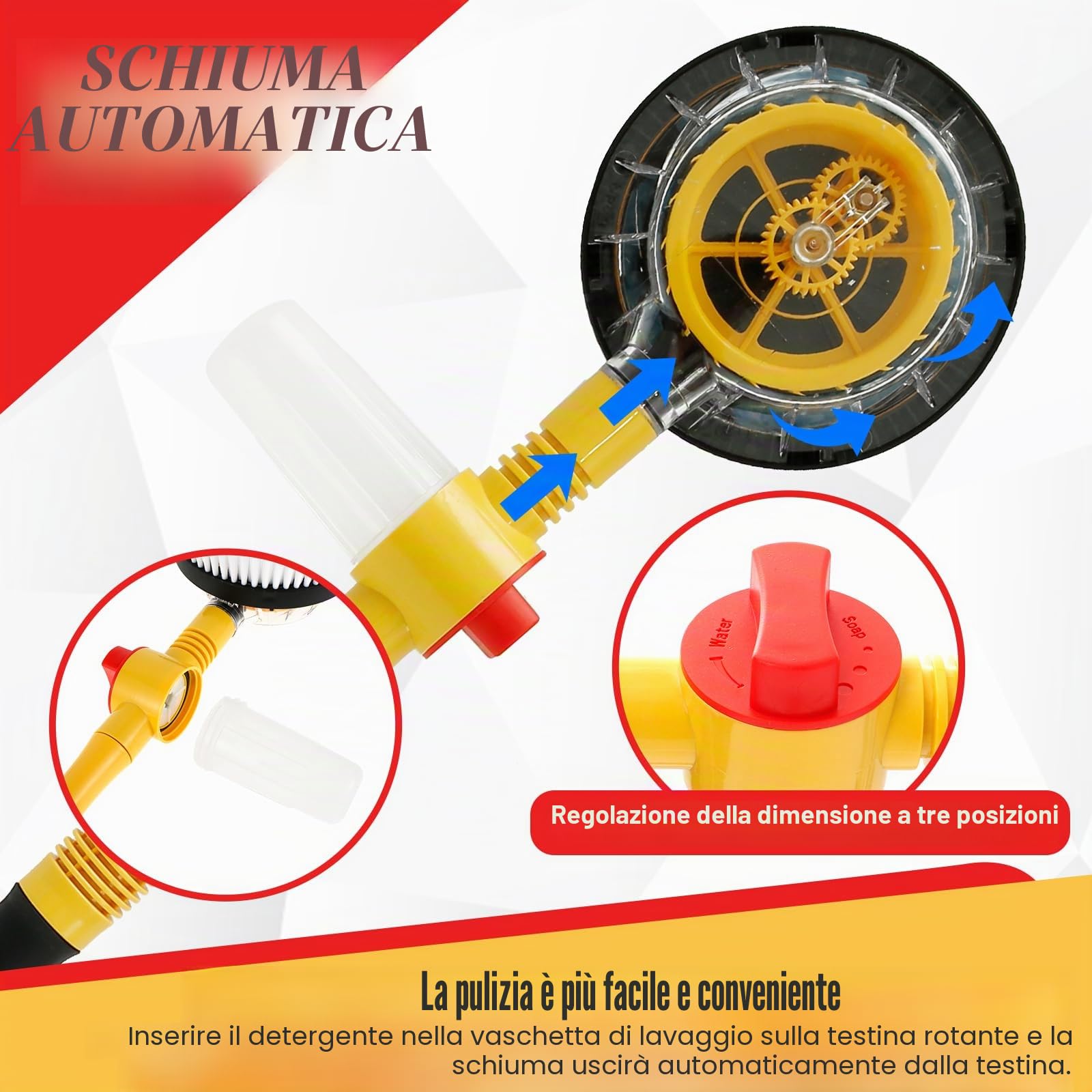 Spazzola rotante per lavaggio 100cm Spazzola per lavaggio auto con manico 360° Spazzola rotante per cura auto con serbatoio sapone Pistole ad acqua ad alta pressione Set spazzole per lavaggio auto per