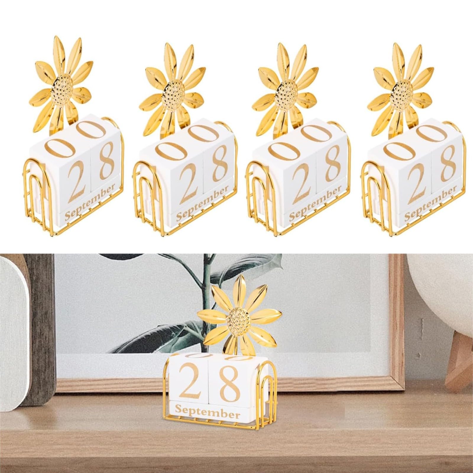 Calendari perpetui, Calendario creativo in legno, calendario da scrivania in ferro, decorazione da scrivania, ornamenti per il conto alla rovescia delle feste del calendario perpetuo(Size:4pcs)