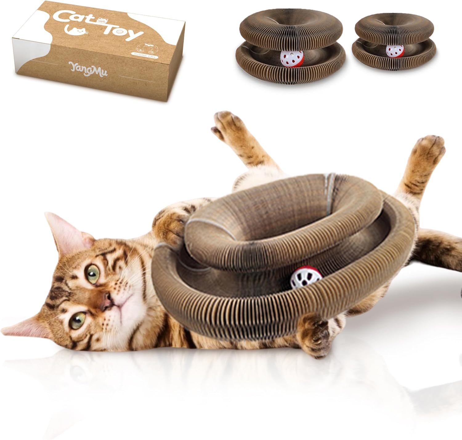 2 Pcs Kitty Toys Magic Organ Cat Scratching Board Toy for Indoor Cats Twisty Paws cat Toys Foldable Accordion Honeycomb Kitten curlz Cat Scratcher with Ball (2pcs)
