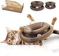 Yangmu Kitty Curls 2Pcs Foldable Accordion Cat Scratching Board - Interactive Honeycomb Scratcher with Ball & Catnip for Indoor Cats
