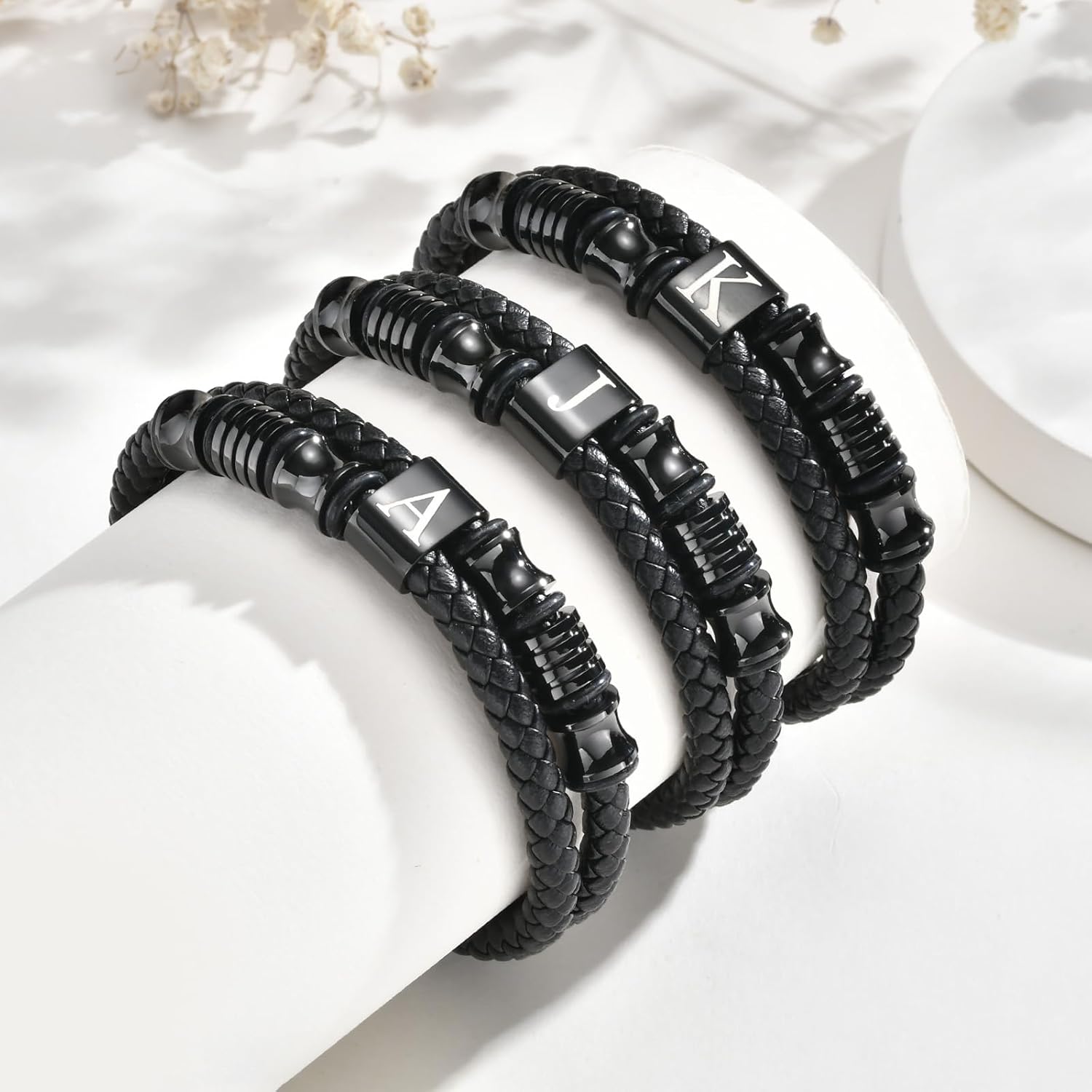 Initial Braided Leather Bracelets for Men - Double-Row Braided Mens Leather Bracelet Adjustable Wristband Initial Bracelet with Stainless Steel Clasp Unique Jewelry Gifts for Husband Dad Friend Son - Image 7