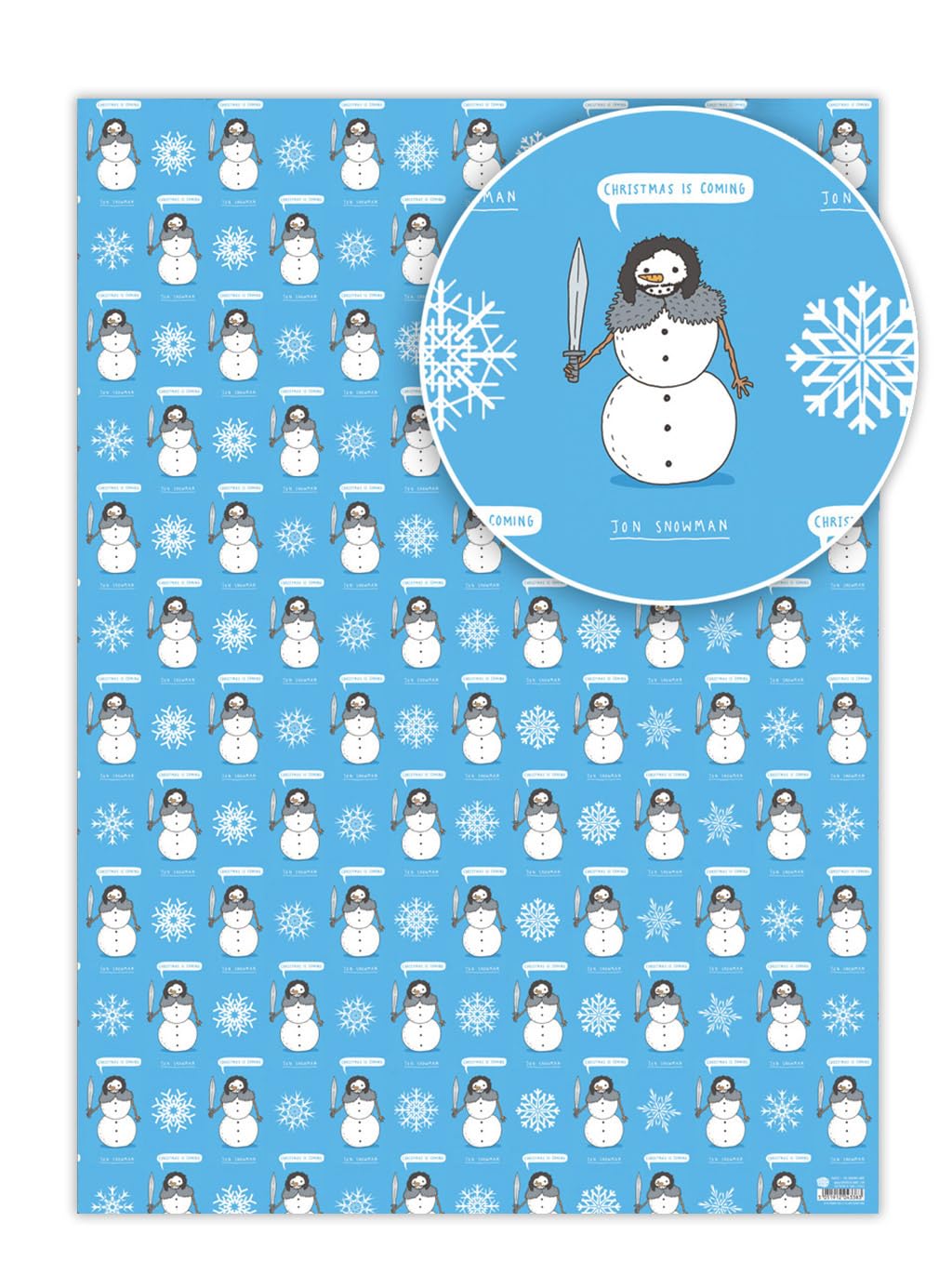 Brainbox Candy Blue - 2 Sheets Of 'Christmas Is Coming - Jon Snowman' Funny Christmas Wrap - Xmas Wrapping Paper - Cute Giftwrap For Game Of Thrones Fans Got
