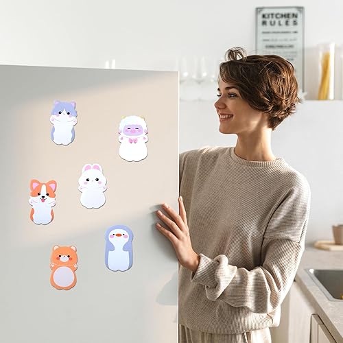 Miniatura 5 de Amaxiu Bonitas notas autoadhesivas, paquete de 6 notas adhesivas de animales de dibujos animados, marcadores kawaii, bloc de notas pequeño adhesivo