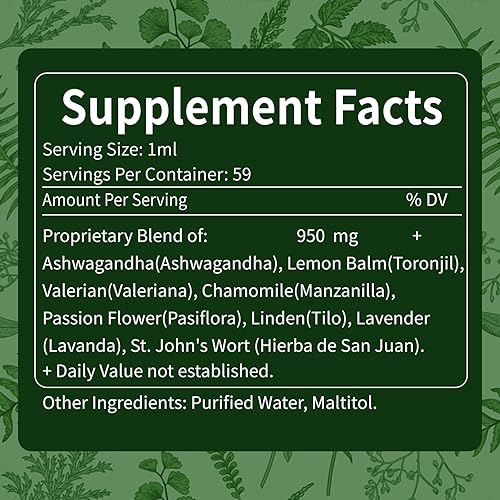 Miniatura 2 de Verdeherb Gotas de calma naturales de bálsamo de limón, Gotas de Pasiflora, Toronjil y Hierba de San Juan para la Ansiedad y Estres, suplementos de