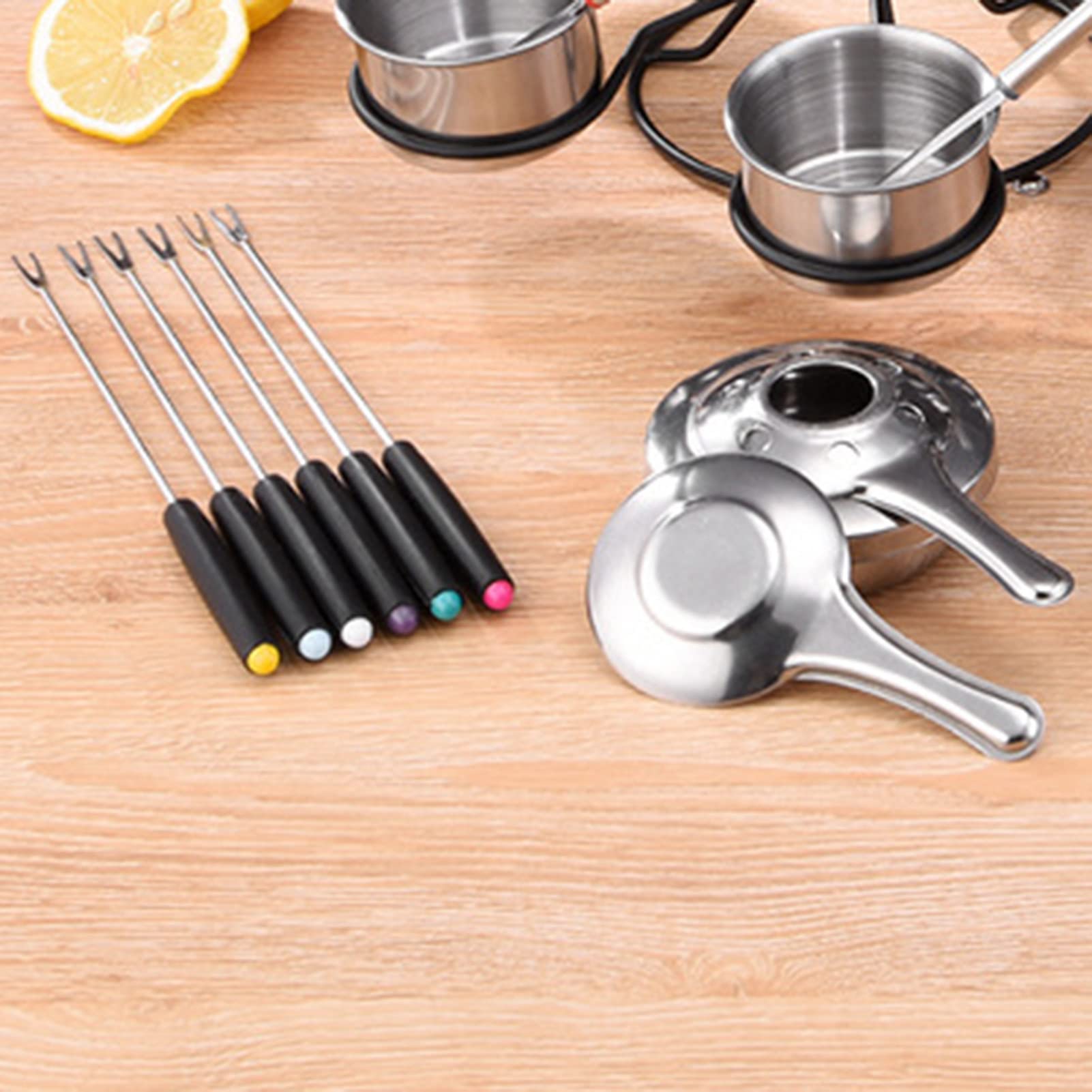Drehendes Käsefondue Kit,21 Stück Käsefondue Set Drehbar - Gusseisen-Fondue-Set für Fleisch, Schokolade und Käse Käsefondue Set für 6 Personen Delr