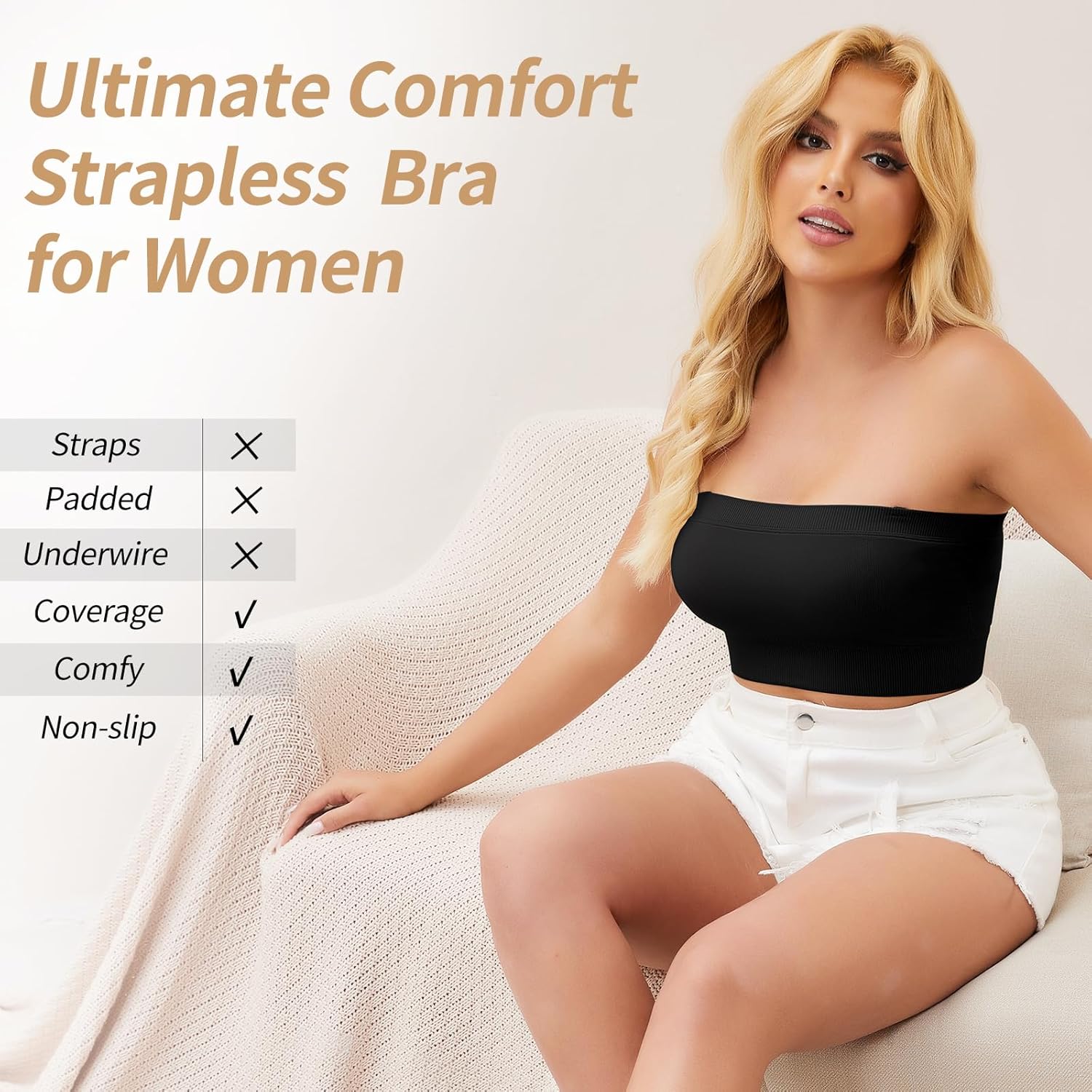 JOYSHAPER Strapless Bras for Women Bandeau Bralette Tube Top Wireless Strapless Bralette Comfort Tube Bra - Image 2