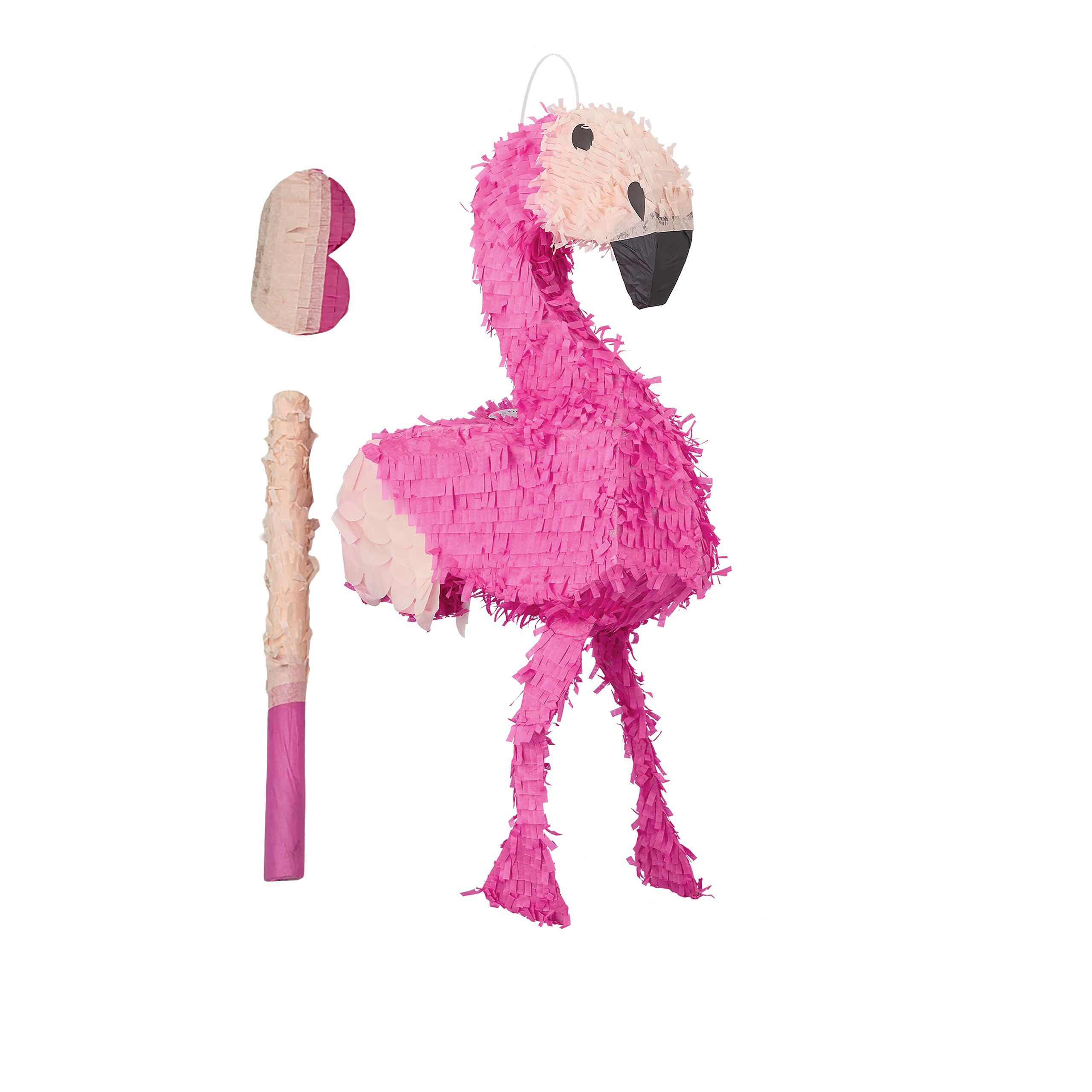 Relaxdays Flamingo Piñata with Stick & Mask, Fillable Party Decoration, 80x40x14 cm, Pink