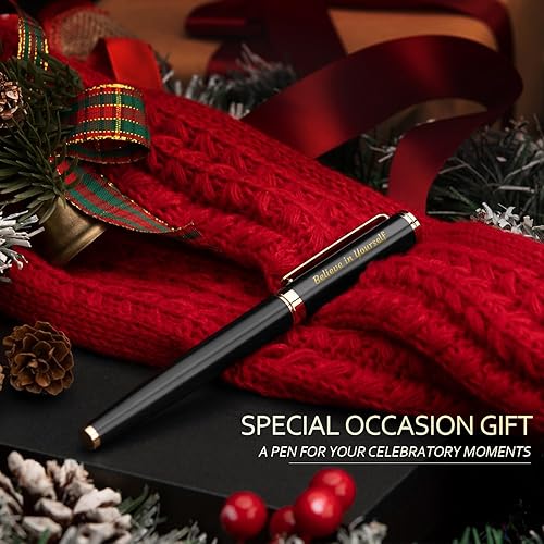 Miniatura 7 de BEILUNER Juego de bolígrafos negros de lujo, regalo inspirador para hombres y mujeres, impresionante borde dorado de 24 quilates, repuesto de tinta