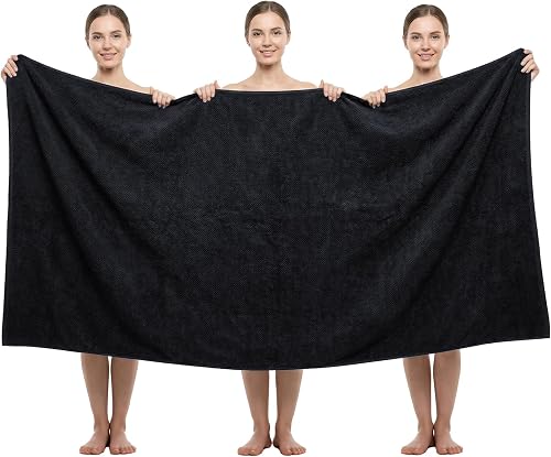 REDKISS Pack of 1 Jumbo Bath Sheet, 40 x 80 Inches Microfiber Oversized Bath Towel for Bathroom, Extra Large & Lightweight, Quick-Dry, Super Soft & Highly Absorbent, Perfect to Wrap Yourself In, Black