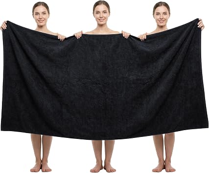 REDKISS Pack of 1 Jumbo Bath Sheet, 40 x 80 Inches Microfiber Oversized Bath Towel for Bathroom, Extra Large & Lightweight, Quick-Dry, Super Soft & Highly Absorbent, Perfect to Wrap Yourself In, Black