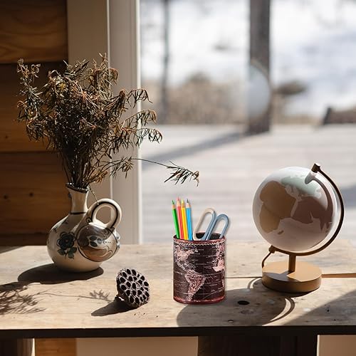 Miniatura 3 de Negro Mapa Mundial Patrón PU cuero lápiz titular escritorio organizador PH46