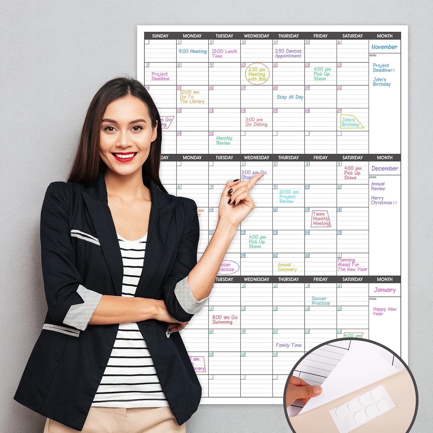Large Dry Erase Calendar for Wall - 3 Month Vertical Wall Calendar, Blank Reusable Monthly Quarterly Calendar Planner Undated, 27.8" x 41" Whiteboard Calendar, Laminated Organizer for Home, Office, Classroom