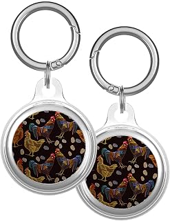 Case, Compatible with Apple Airtags Finder - Protective Soft TPU Keychain Cover, for Pets, Bags, Keys ( Embroidery Chicken Rooster )