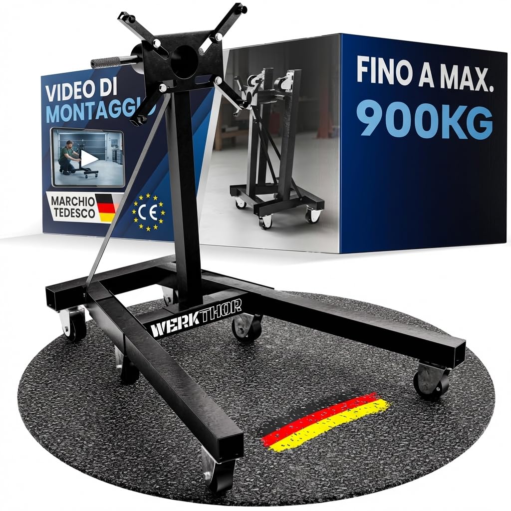 WERKTHOR Podpórka silnika samochodowego, 900 kg, profesjonalna do samochodów ciężarowych i ciężarowych oraz V8 – wspornik silnika obrotowego o 360° – Motorbock czarny XXL stabilny – uchwyt montażowy