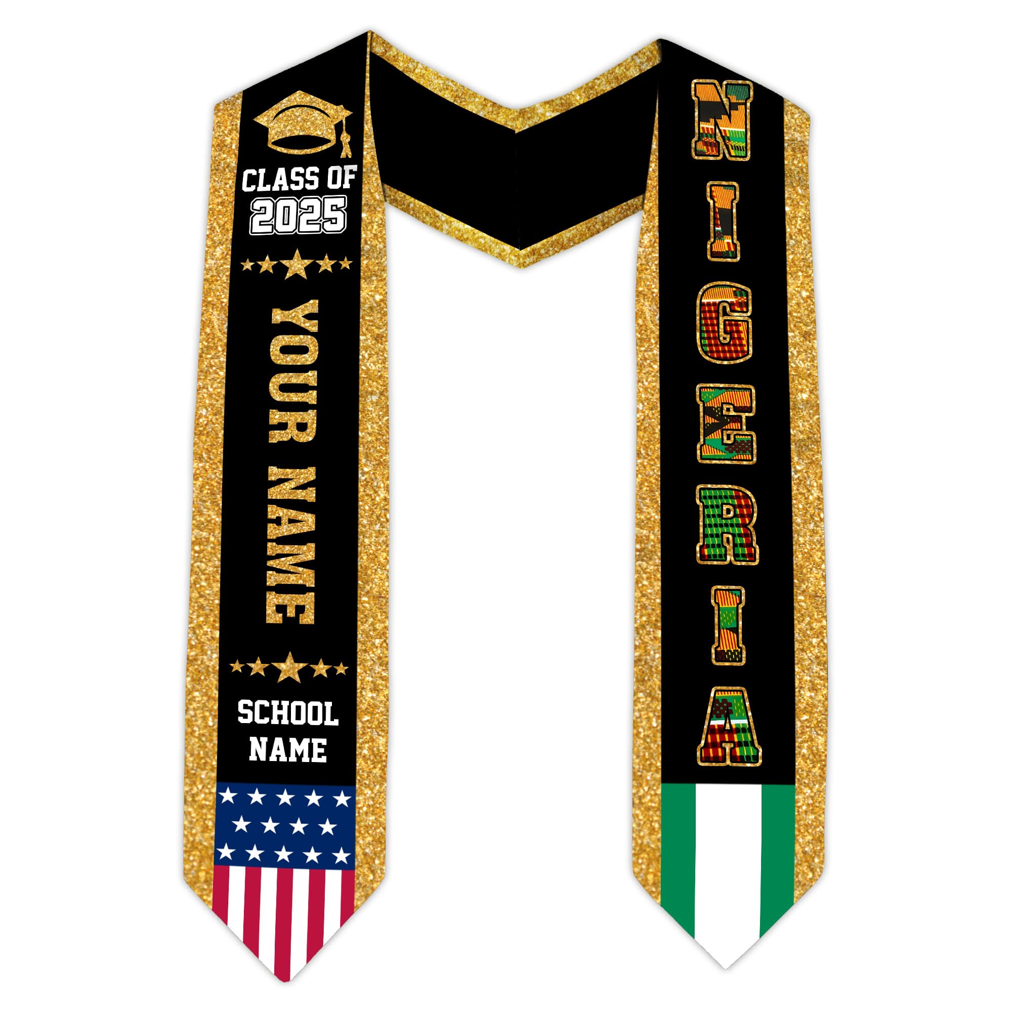 MonkeyVan Custom Nigerian Graduation Sash Nigeria Graduation Stole Personalized Nigerian American Flag Graduation Sash 2025 Style 10