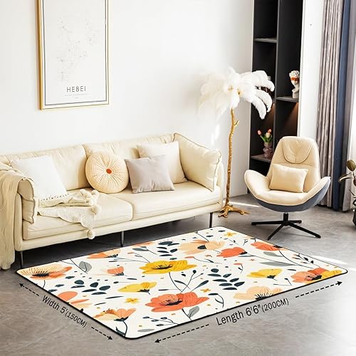 Miniatura 2 de Feelyou Groovy - Alfombra de área de flores de 5 x 7 pulgadas, retro, floral, bohemio, alfombra decorativa para niños, niñas, adolescentes, 70S,