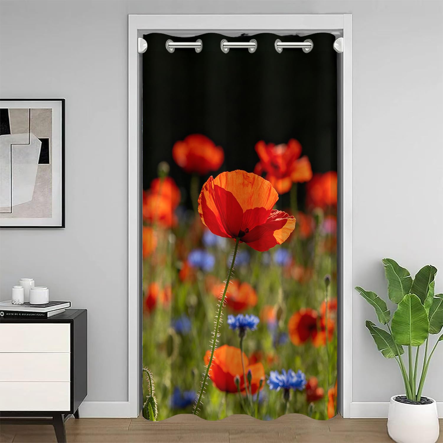 Rideau anti-froid pour couper les courants d'air de porte : rideau occultant coquelicot 3D