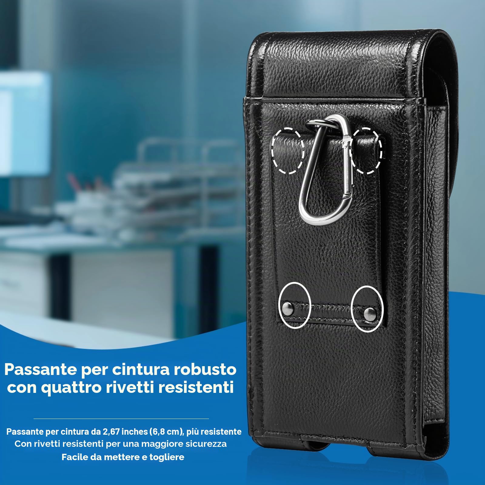 Porta Cellulare da Tasca, Custodia a Cintura per Smartphone, Marsupio in Vera Pelle Portafoglio per iPhone 16 15 14 13 12 11 Pro Max/Plus, Samsung S25 S24 S23 S22 S21 S20 Ultra