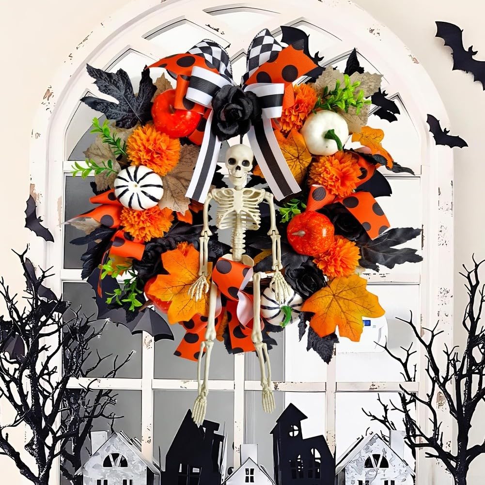 Ghirlanda Halloween con Zucca e Teschio 40cm