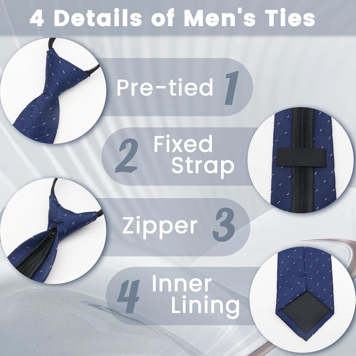 Mens Tie Pre-tied Adjustable Men's Neckties, Zipper Ties for Men Accessories Business Wedding Party