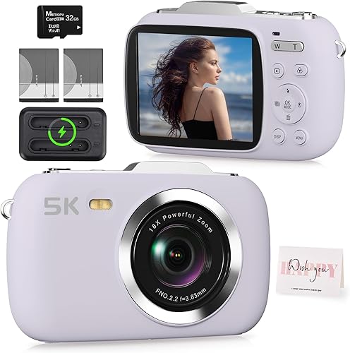 Miniatura 9 de Cámara digital rosa 5K para fotografía, cámara de vlogging portátil UHD de 80 MP, cámara de punto de viaje y disparo con zoom 18X con tarjeta TF