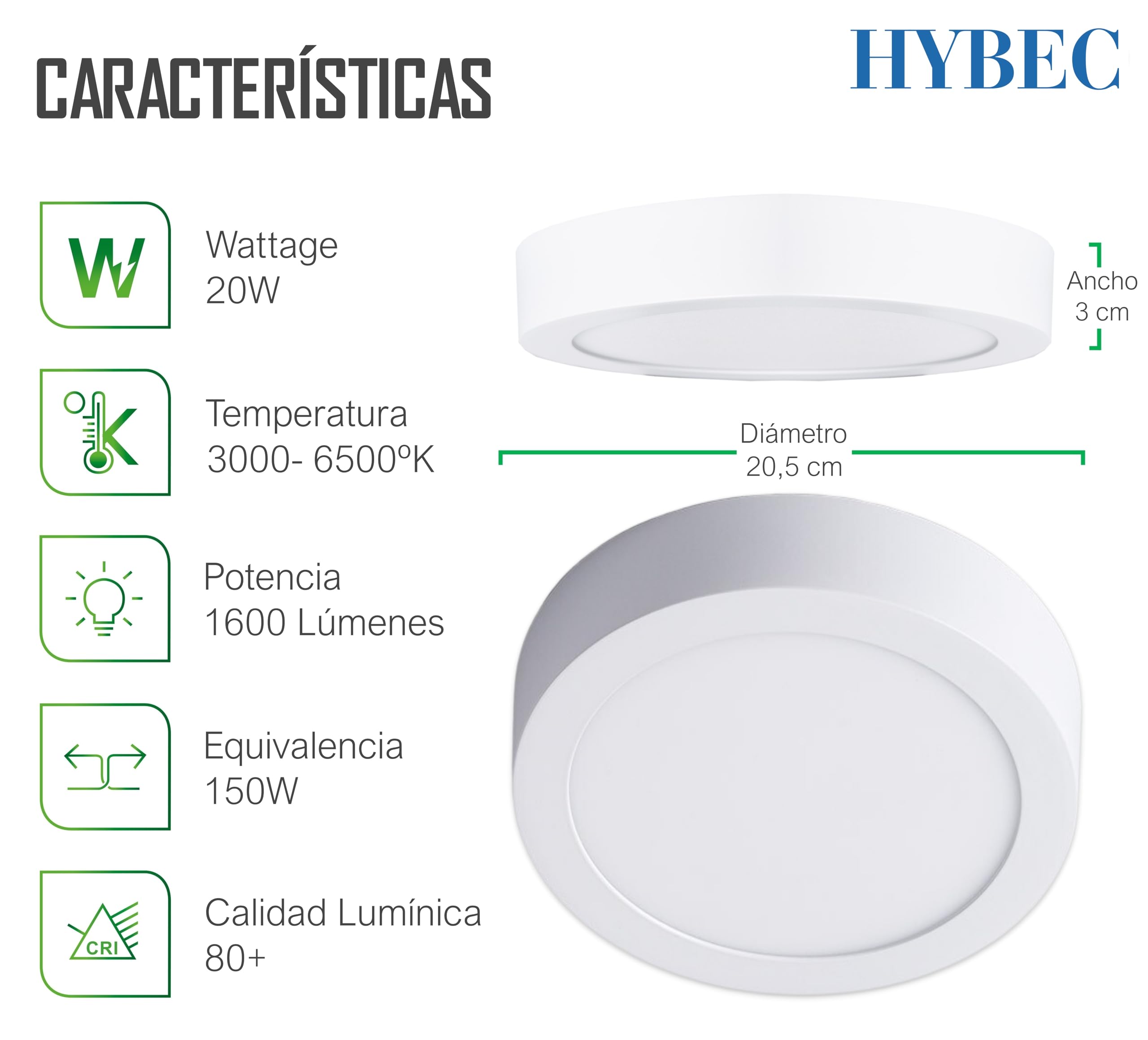 Downlight LED Techo Superficie 20W, Plafón Cocina y Baño, Lámpara de Techo, Blanco Cálido 3000Kº (Pack 5)
