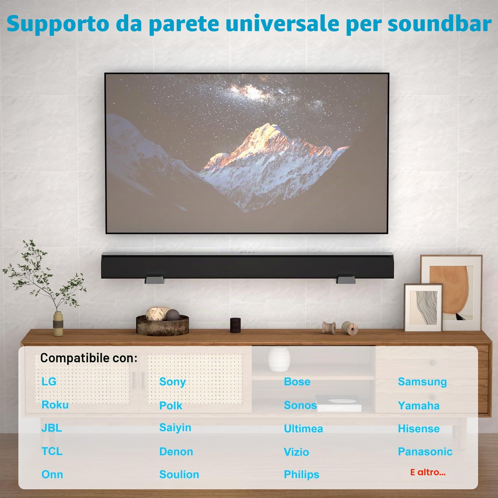 ZUOLACO Supporto da parete per soundbar Samsung, Bose, Vizio, LG, Sony, JBL, Sonos e altri supporti per soundbar, supporta fino a 15 kg, profondità regolabile da 9,1 a 16,3 cm, ripiano per soundbar,