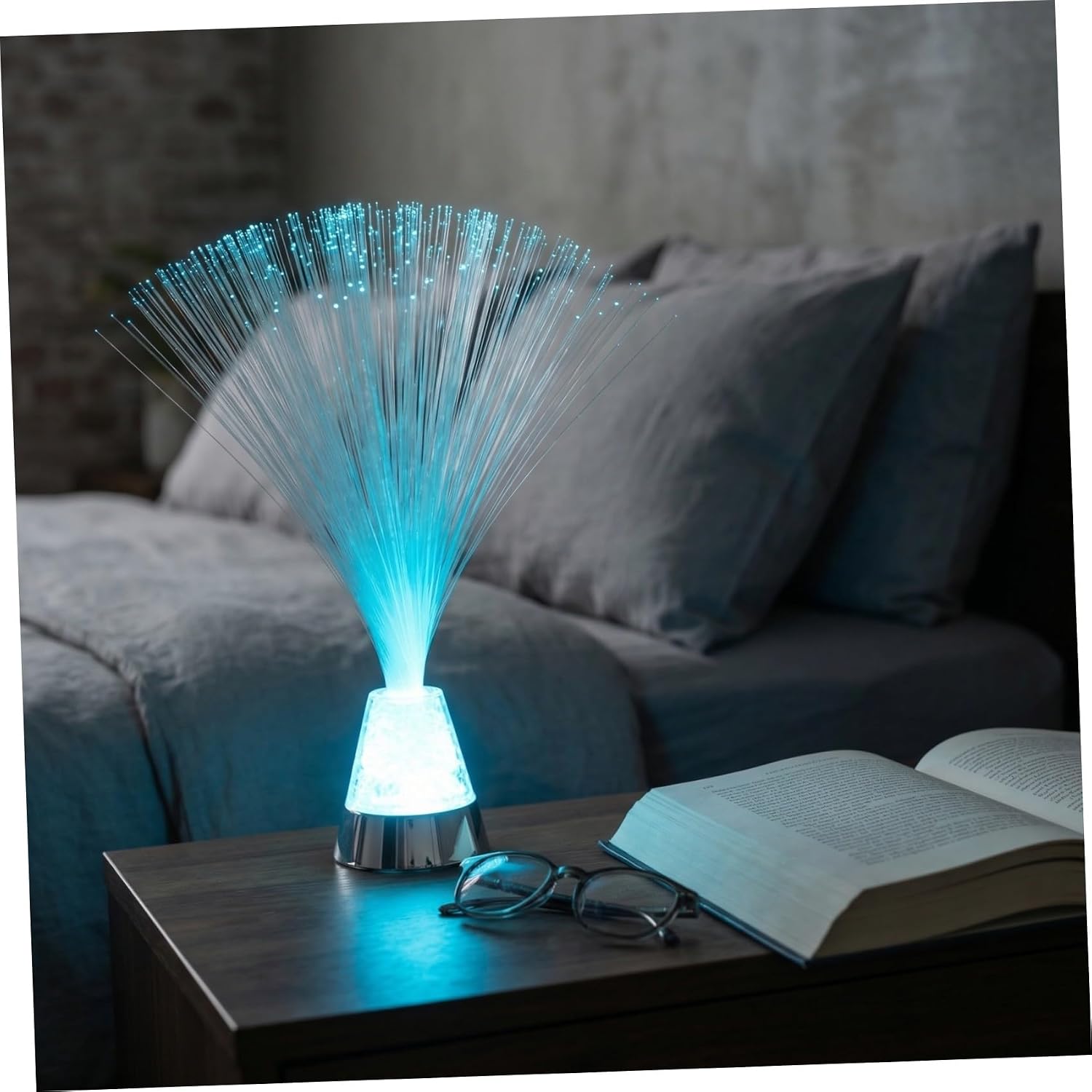 NUOBESTY Chic Fiber Optic Table Lamp with Remote Control Unique LED Decorative Night Light for Home Desk Decor Simple Design with Gentle Lighting Durable Plastic Material for Bedroom and