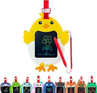 Boogie Board Sketch Pals Chick 4 LCD Writing Tablet for Kids Reusable Mess-Free Drawing Pad with Tethered Stylus Clip-On Travel Doodle Board Toy Ages 3+