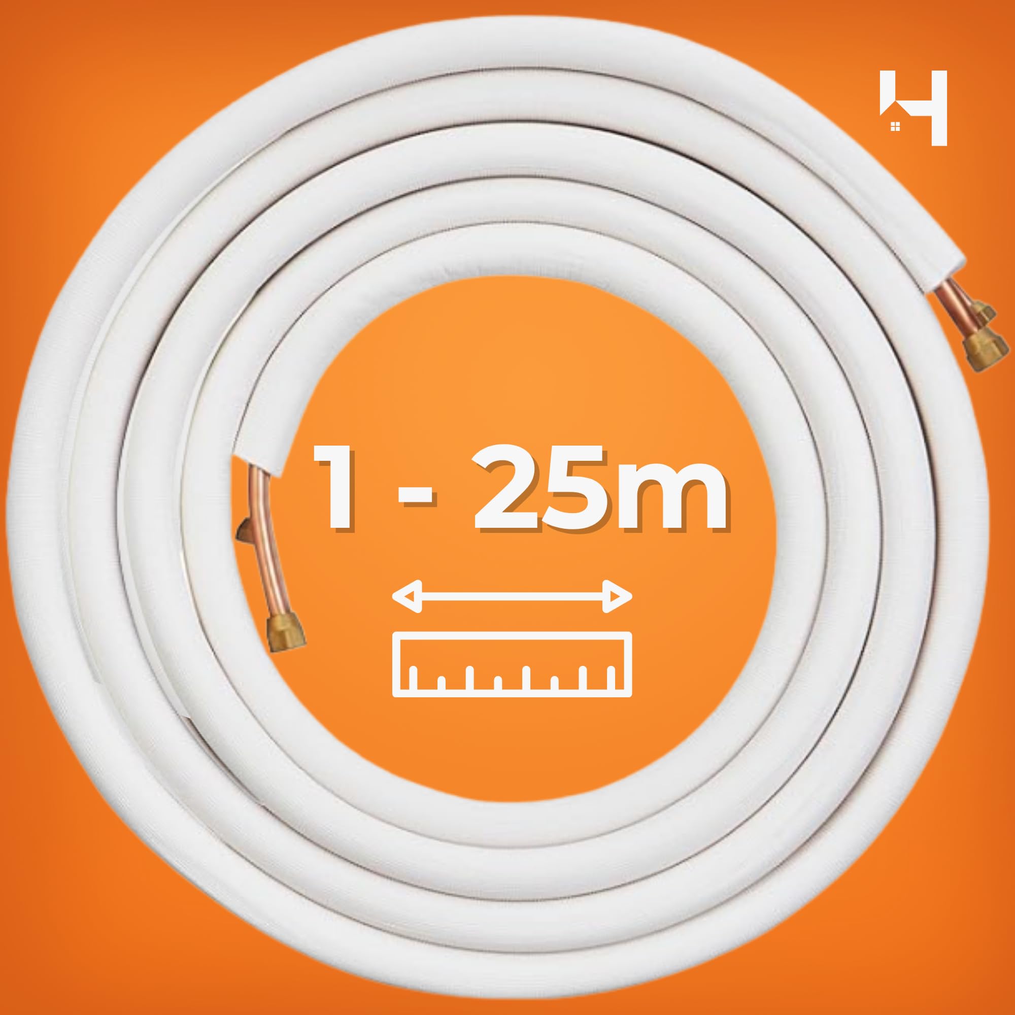 HausHeld® Doppelrohr Klimaanlage 1/4" x 3/8" – 6 m | Kupfer-Verbundrohr vorisoliert Split-System Kältemittelleitung R32/R410A/R407C | Wandstärke 1,0 mm | PE-Isolierung BL-s1,d0 | ohne Bördelung