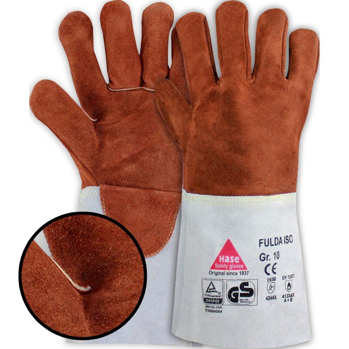 10 pares de guantes de seguridad Fulda-Iso para soldar, guantes de trabajo de piel con puño, talla M (08)