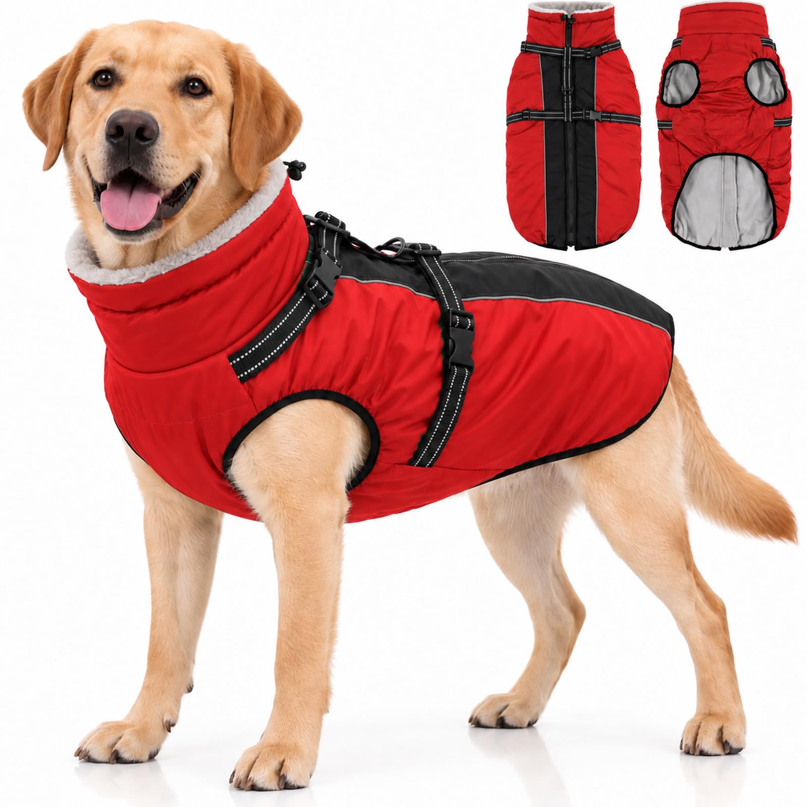babepet Waterproof Dog Coat with Harness, Fleece Lined Winter Dog Jacket