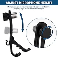 Vista 6 de Facmogu 2 clips de micrófono de tambor, soporte de abrazadera de micrófono ajustable, clip de seguridad para micrófono, soportes de tambor a prueba