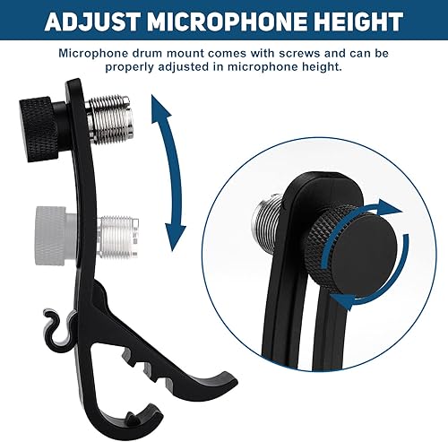 Miniatura 6 de Facmogu 2 clips de micrófono de tambor, soporte de abrazadera de micrófono ajustable, clip de seguridad para micrófono, soportes de tambor a prueba