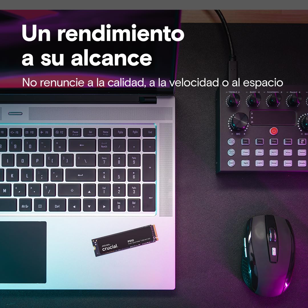 Crucial P510 SSD 1TB PCIe 5.0 x5 Gen5 NVMe M.2, Velocidades de lectura hasta 11.000 MB/s, escritura 9.500 MB/s, Ordenador Portátil y de Sobremesa, TLC NAND, Disco Duro Interno- CT1000P510SSD8-01