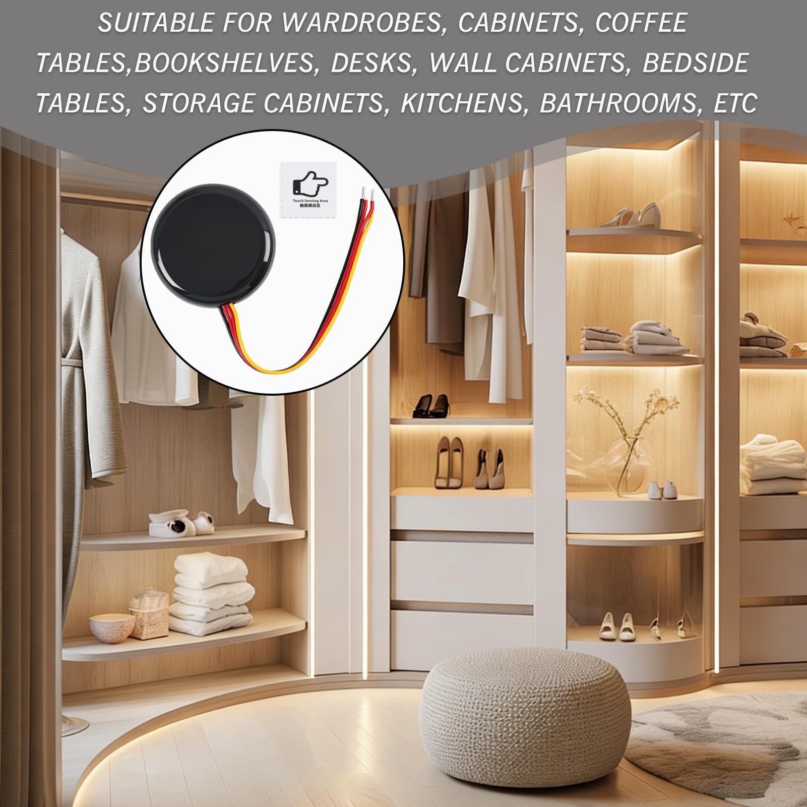 LED-Touch-Schalter, Touchdimmer 12 V, 36 W, 3 A, verdeckter Induktionsschalter, für Holz, Glas, Stein, unsichtbarer Sensor für LED-Streifen, Beleuchtung, Schrank, Smart Home