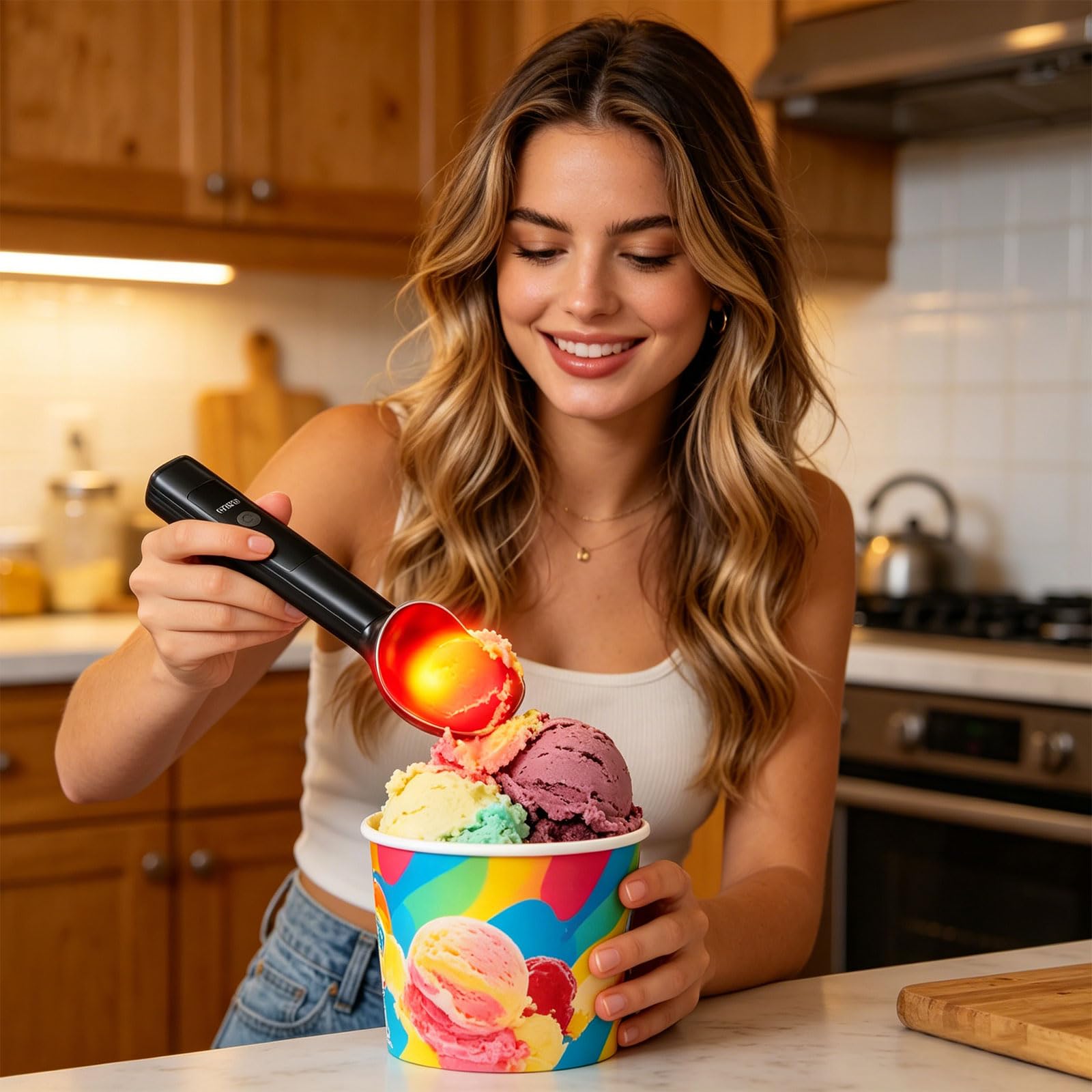 Utensile riscaldato Alimentato a Batteria per Gelato e Yogurt Freddo con capacità Lunga Durata 3200 mAh Utensile per Gelato con Display LED e Impugnatura ergonomica
