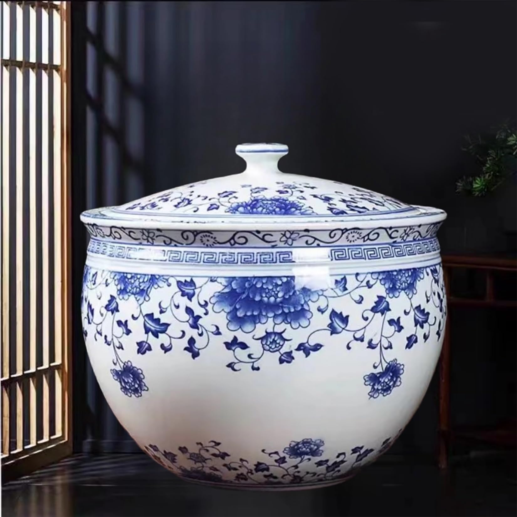 Niebiesko-biały Ceramiczny Słoik Na Ryż Klasyczny Porcelanowy Dozownik Do Żywności Beczka Na Ryż 5kg/10kg/15kg Pojemnik Na Karmę Dla Zwierząt(C,2.5kg)
