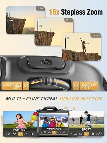 Miniatura 4 de NBD Cámaras digitales de 64 MP para fotografía, cámara de punto y disparo 4K, cámaras de viaje compactas con zoom 16X, cámara de enfoque automático