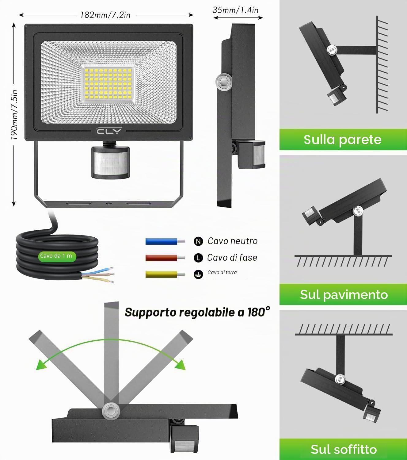 CLY Faretto Led da Esterno con Sensore di Movimento 60W, 5640LM Faretti Led da Esterno con Telecomando 4 Modalità 10 Luminosità Fari LED Esterno Bianca Fredda Faro led da Esterno IP66 Impermeabile