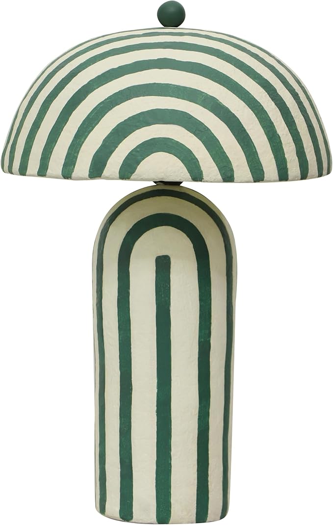 Tov Furniture Maiori Dark Green Striped Papier Mache Table Lamp