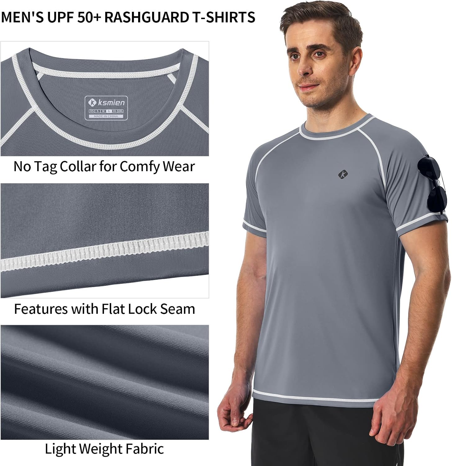 Men's Swim Shirts Quick Dry Rash Guard UPF 50+ Sun Protection Fishing Beach Water Shirts Short Sleeve